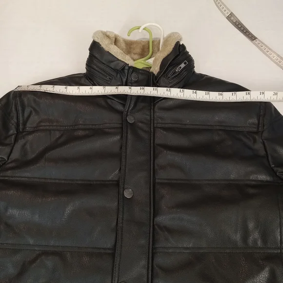 Emporio & co Men's Black Faux Leather Jacket with Cream Collar Size XL NWT - Picture 12 of 15